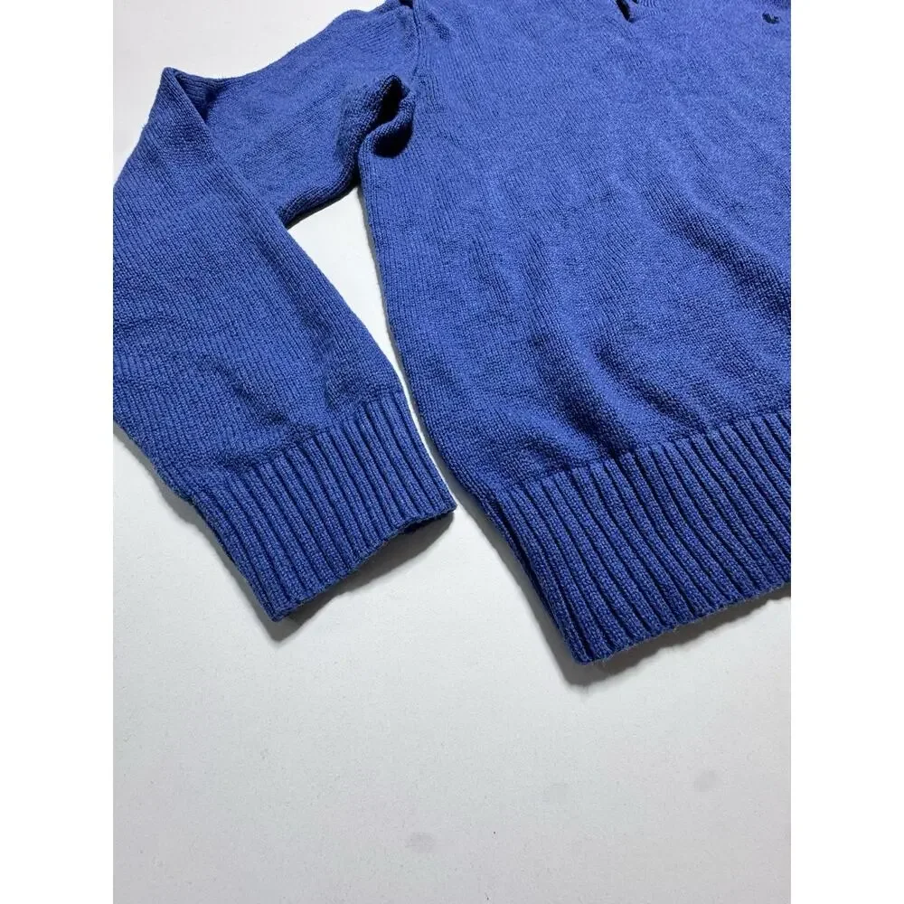 Polo Ralph Lauren Blue Ribbed Knit Mock Neck Button Pullover Sweater Logo XL